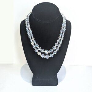 Vintage Clear Aurora Borealis Double Strand Crystal Necklace
